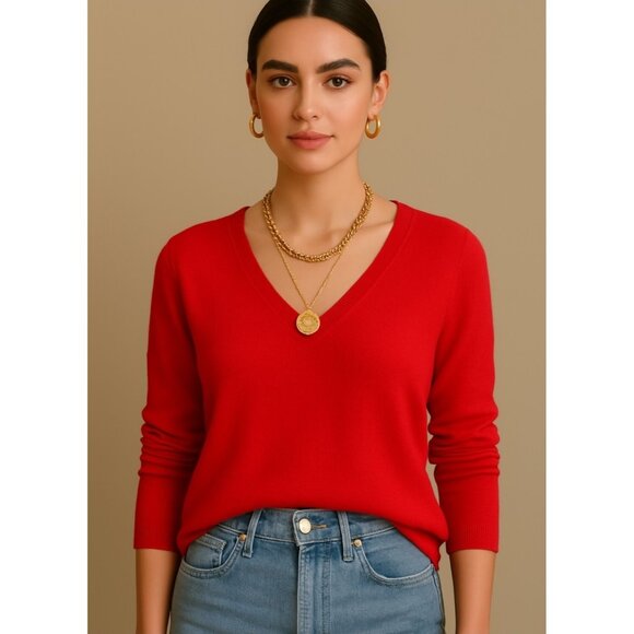 Neiman Marcus The Cashmere Collection Sweater Red V-neck Pullover Size XS - Picture 2 of 11